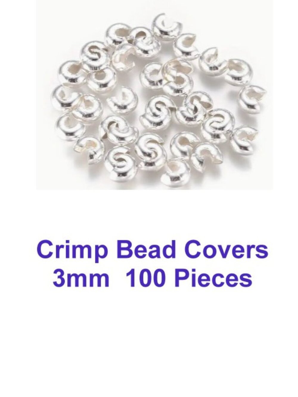 100pcs Silvery Color Brass Crimp Beads Covers, 3mm
